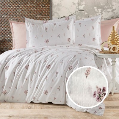 Lenjerie de pat creponata 100% bumbac (crep40) cu husa