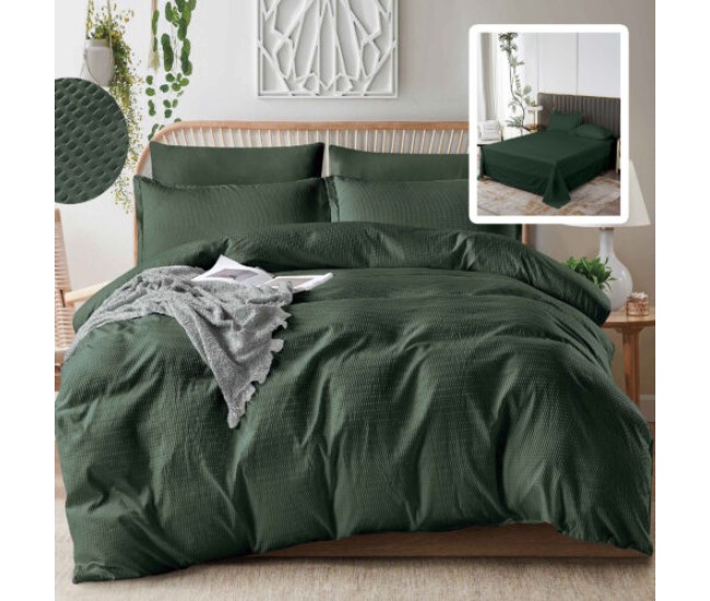 Lenjerie de pat creponata uni 6 piese cu husa (verde) Lenjerie de pat creponata uni 6 piese cu husa (verde)