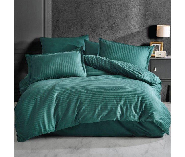 Lenjerie de pat damasc bumbac 100% - verde petrol doua persoane