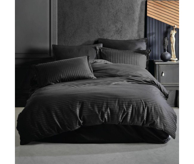 Lenjerie de pat damasc bumbac 100% - negru doua persoane