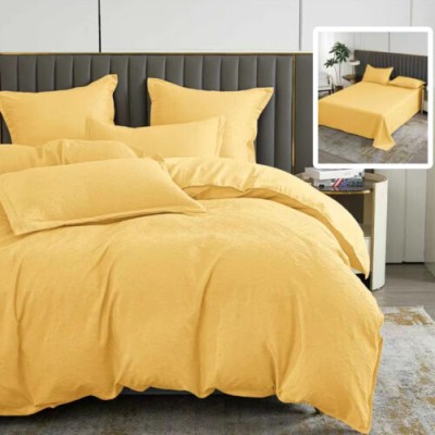 Lenjerie de pat natur uni baroque 6 piese cu husa (galben)