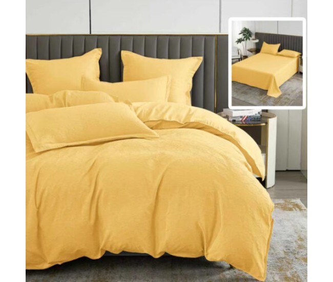 Lenjerie de pat natur uni baroque 6 piese cu husa (galben)