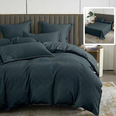 Lenjerie de pat natur uni baroque 6 piese cu husa (negru)