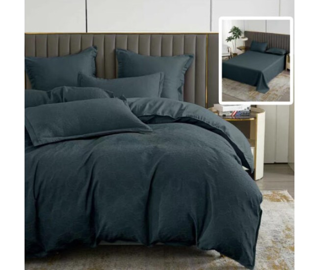 Lenjerie de pat natur uni baroque 6 piese cu husa (negru)