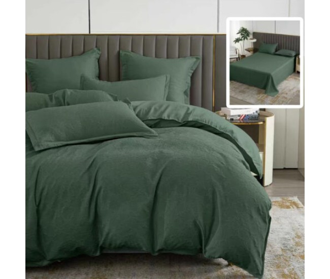 Lenjerie de pat natur uni baroque 6 piese cu husa (verde)