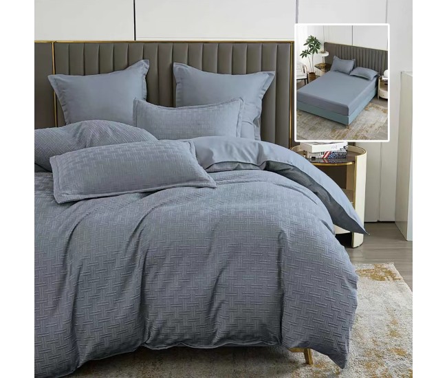 Lenjerie de pat natur uni stripe 6 piese cu husa (antracit)