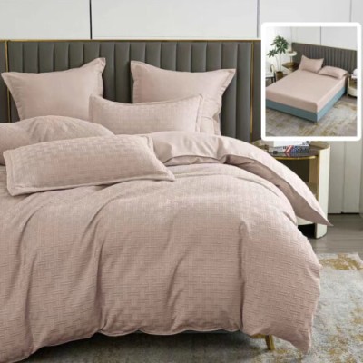 Lenjerie de pat natur uni stripe 6 piese cu husa (capucino)