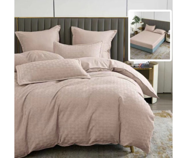 Lenjerie de pat natur uni stripe 6 piese cu husa (capucino)