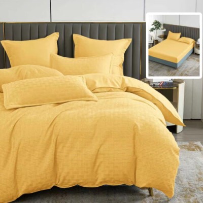 Lenjerie de pat natur uni stripe 6 piese cu husa (galben)