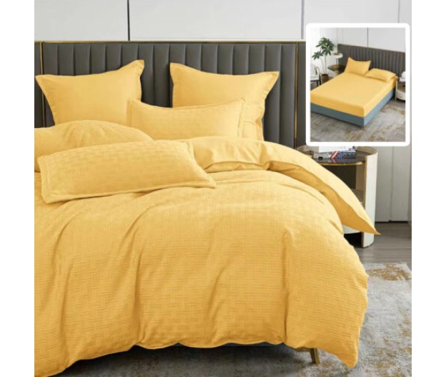 Lenjerie de pat natur uni stripe 6 piese cu husa (galben)