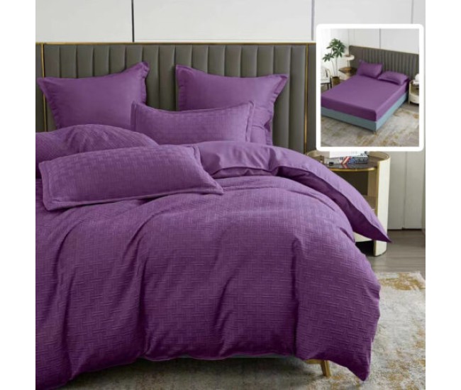 Lenjerie de pat natur uni stripe 6 piese cu cearsaf (mov)