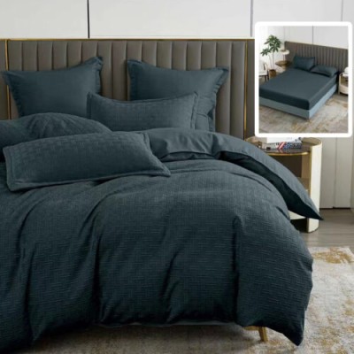Lenjerie de pat natur uni stripe 6 piese cu husa (negru)
