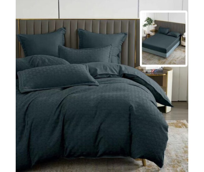 Lenjerie de pat natur uni stripe 6 piese cu husa (negru)