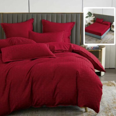 Lenjerie de pat natur uni stripe 6 piese cu husa (rosu)