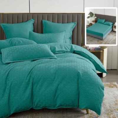 Lenjerie de pat natur uni stripe 6 piese cu cearsaf (turcoaz)