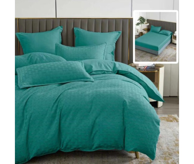 Lenjerie de pat natur uni stripe 6 piese cu husa (turcoaz)