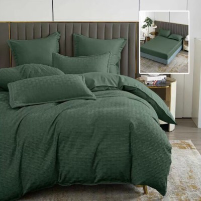 Lenjerie de pat natur uni stripe 6 piese cu cearsaf (verde)