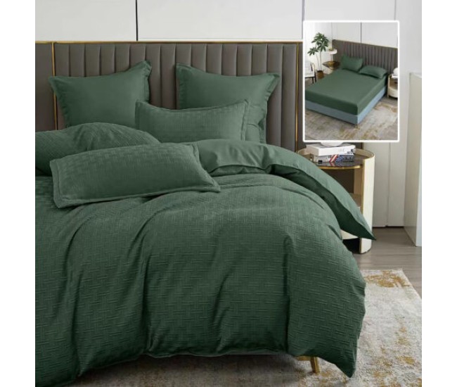Lenjerie de pat natur uni stripe 6 piese cu husa (verde)