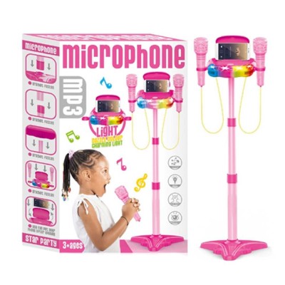 Microfon dublu cu baterii si suport, pentru fete