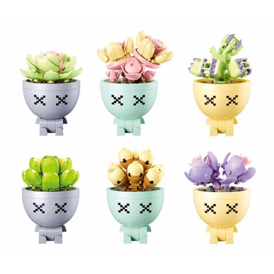 Set de constructie Flowers, 6 modele/display, Plante in ghiveci - Sluban