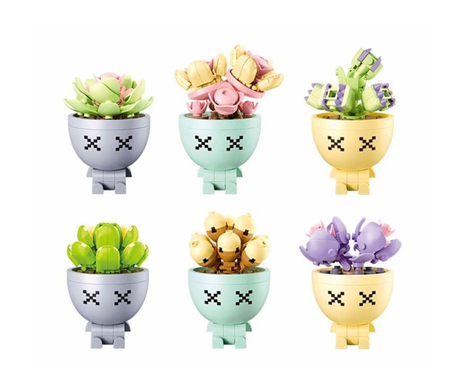 Set de constructie Flowers, 6 modele/display, Plante in ghiveci - Sluban Set de constructie Flowers, 6 modele/display, Plante in ghiveci - Sluban