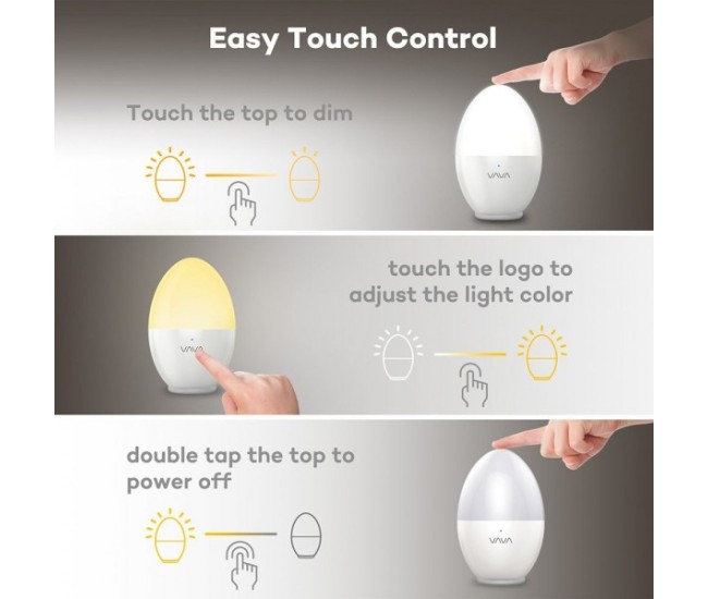 Lampa de veghe VAVA VA-HP008 LED cu reglare touch a Intensitatii, lumina calda si rece Lampa de veghe VAVA VA-HP008 LED cu reglare touch a Intensitatii, lumina calda si rece