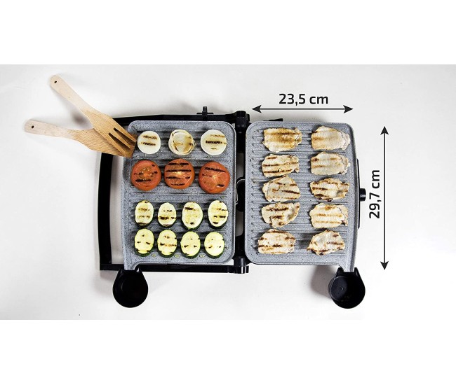 Grill Cecotec 2 in 1, Rock nGrill 2000 W, regulator de putere, piatra antiaderenta, gratar electric si aparat de facut sandvisuri