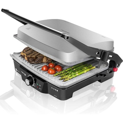 Grill Cecotec 2 in 1, Rock nGrill 2000 W, regulator de putere, piatra antiaderenta, gratar electric si aparat de facut sandvisuri