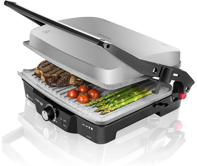 Grill Cecotec 2 in 1, Rock nGrill 2000 W, regulator de putere, piatra antiaderenta, gratar electric si aparat de facut sandvisuri