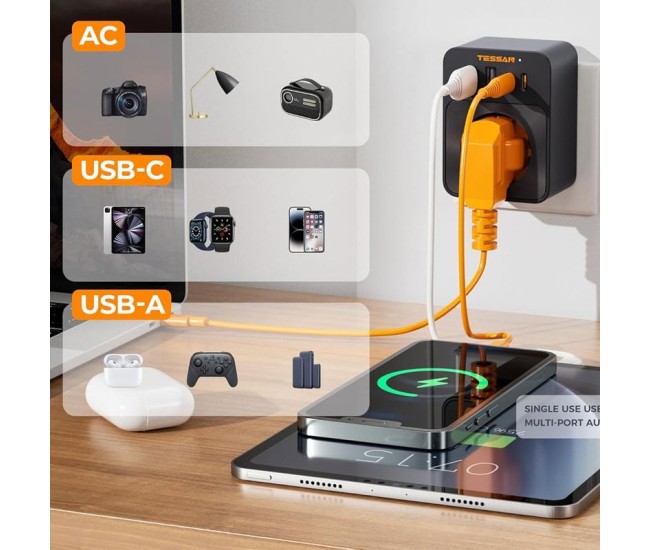 Adaptor Tessan TS-FW01DE00, 2XUSB-C, 2XUSB A, 30 W, 16A