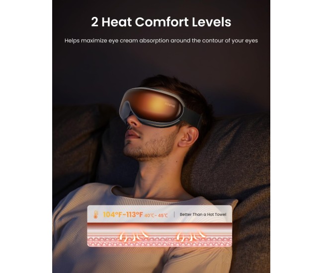 Aparat de masaj pentru ochi Renpho EM001 pentru masare cu Bluetooth, Muzica, Vibratii, 5 moduri, Negru