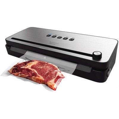 Resigilat - Aparat de vidat si sigilat alimente Cecotec 140 SteelCut, putere 140 W, latime 31.5 cm,Taiere folie, vidare umeda uscata, vidare caserole, rola pungi inclusa