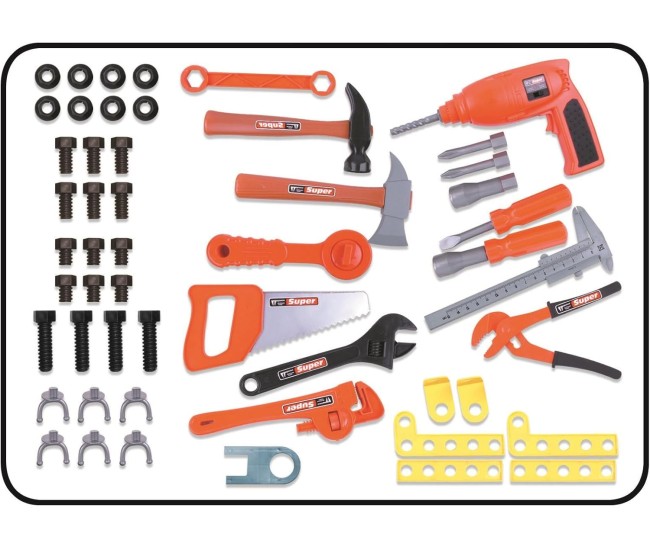 Banc de lucru jucarie Rovo 57008, masina de gaurit electrica, unelte si accesorii, 52 piese Banc de lucru jucarie Rovo 57008, masina de gaurit electrica, unelte si accesorii, 52 piese