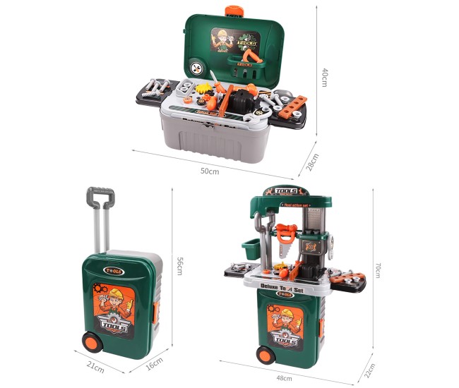 Banc de lucru jucarie Rovo 952, cu unelte si accesorii, 35 piese