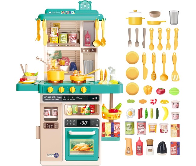 Bucatarie copii, Rovo 277, aragaz de jucarie, chiuveta cu circuit de apa, aragaz aburi, sunete, lumini, frigider, cuptor, fructe, legume, multiple accesorii, 50 de piese Bucatarie copii, Rovo 277, aragaz de jucarie, chiuveta cu circuit de apa, aragaz aburi, sunete, lumini, frigider, cuptor, fructe, legume, multiple accesorii, 50 de piese
