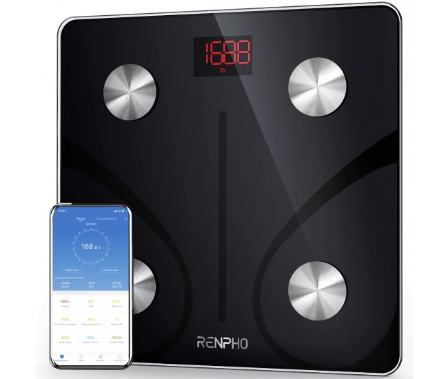 Cantar de baie Smart Renpho CS20M, Maxim 180Kg, 13 masuratori, BMI, BMR IMC, Bluetooth, compatibil Fitbit, Apple Health, Google Fit,