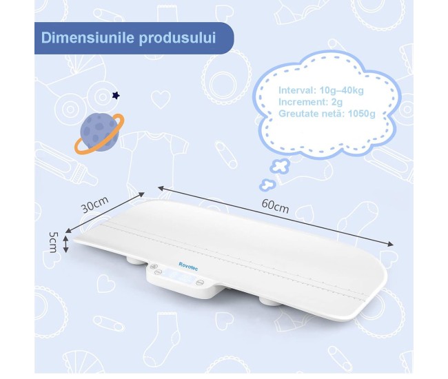 Cantar pentru bebelusi Rovotec SBS-30871, 40 kg, 60 cm, Afisaj LED