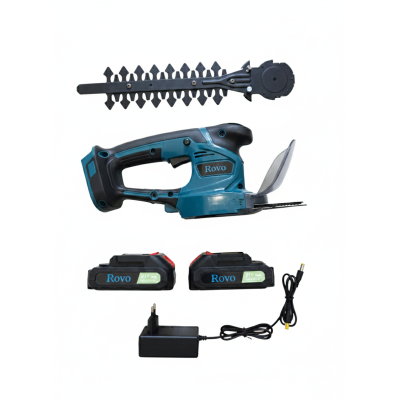 Foarfeca pentru iarba si gard viu Rovo RV-21V, tuns iarba arbusti, 2 acumulatori, 21V, 2.0 Ah