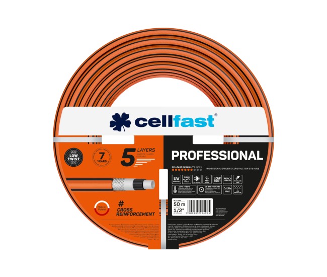 Furtun pentru gradina Cellfast PROFESSIONAL cu 5 straturi, 1 2  , 50m, 28 bari, protectie UV, antirasucire