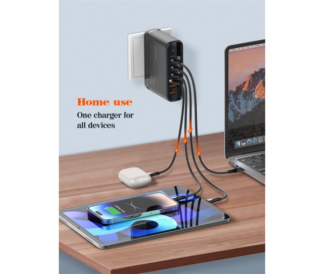 Incarcator Retea 140W GaN LINDO A6140C, Incarcare rapida, 3xUSB-A, 3XUSB-C, Compatibil EU UK US QC5.0 PPS PD pentru, MacBook, iPad, iPhone 16 15 Incarcator Retea 140W GaN LINDO A6140C, Incarcare rapida, 3xUSB-A, 3XUSB-C, Compatibil EU UK US QC5.0 PPS PD pentru, MacBook, iPad, iPhone 16 15