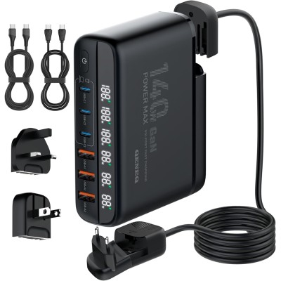 Incarcator Retea 140W GaN LINDO A6140C, Incarcare rapida, 3xUSB-A, 3XUSB-C, Compatibil EU UK US QC5.0 PPS PD pentru, MacBook, iPad, iPhone 16 15