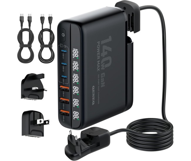 Incarcator Retea 140W GaN LINDO A6140C, Incarcare rapida, 3xUSB-A, 3XUSB-C, Compatibil EU UK US QC5.0 PPS PD pentru, MacBook, iPad, iPhone 16 15 Incarcator Retea 140W GaN LINDO A6140C, Incarcare rapida, 3xUSB-A, 3XUSB-C, Compatibil EU UK US QC5.0 PPS PD pentru, MacBook, iPad, iPhone 16 15