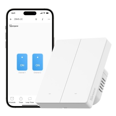 Intrerupator inteligent Sonoff ZBM5-2C-80W ,Zigbee, 2 canale, 10A