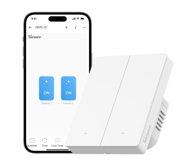 Intrerupator inteligent Sonoff ZBM5-2C-80W ,Zigbee, 2 canale, 10A Intrerupator inteligent Sonoff ZBM5-2C-80W ,Zigbee, 2 canale, 10A
