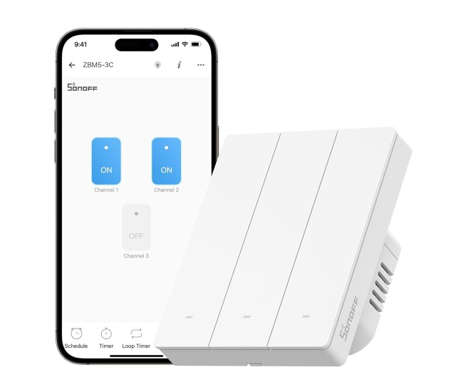 Intrerupator inteligent Sonoff ZBM5-3C-80W, Zigbee, 3 canale, 10A Intrerupator inteligent Sonoff ZBM5-3C-80W, Zigbee, 3 canale, 10A