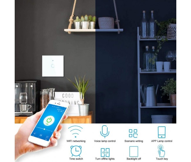 Intrerupator Smart cu Touch Rovo FN1C, 1 canal, Sticla Securizata, Tuya, Life Smart, RF 433MHz, Alexa si Google Assistant, fara nul Intrerupator Smart cu Touch Rovo FN1C, 1 canal, Sticla Securizata, Tuya, Life Smart, RF 433MHz, Alexa si Google Assistant, fara nul