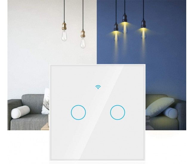 Intrerupator Smart cu Touch Rovo FN2C, 2 canale, Sticla Securizata, Tuya, Life Smart, RF 433MHz, Alexa si Google Assistant, fara nul Intrerupator Smart cu Touch Rovo FN2C, 2 canale, Sticla Securizata, Tuya, Life Smart, RF 433MHz, Alexa si Google Assistant, fara nul
