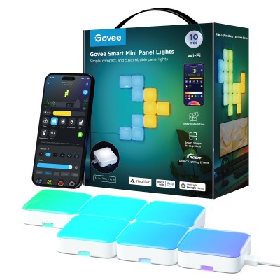 Kit panouri mici luminoase LED Govee H8069, RGBIC, Wi-Fi + Bluetooth, 10 panouri, Alexa , Google Asistant, Matter