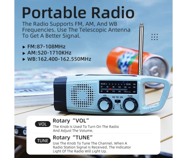 Lanterna LED Multifunctionala cu radio Superfire YJ03, incarcare solara sau manuala (dinam), power bank, 100lm, 2000mAh, incarcare usb-c Lanterna LED Multifunctionala cu radio Superfire YJ03, incarcare solara sau manuala (dinam), power bank, 100lm, 2000mAh, incarcare usb-c