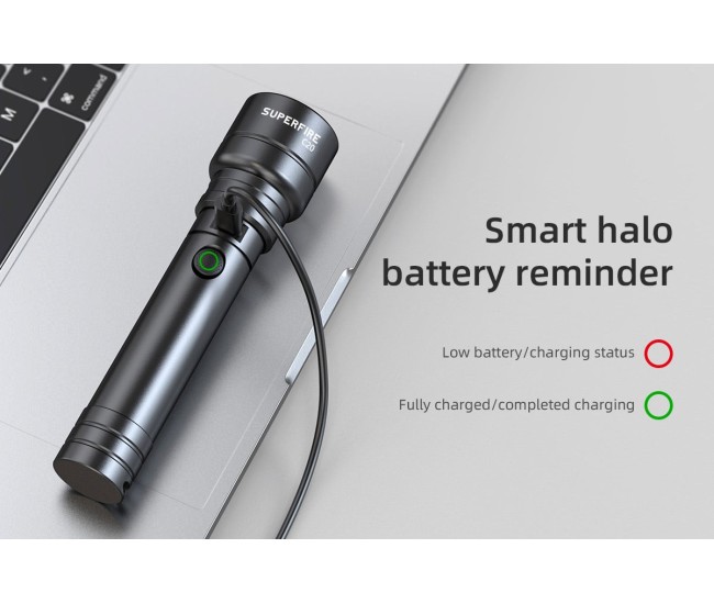 Lanterna LED Superfire C20, 1100lm, 240m, incarcare USB-C, Negru Lanterna LED Superfire C20, 1100lm, 240m, incarcare USB-C, Negru